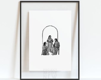 Mary and Martha Art Print, Christian Bible Story, Boho Home Decor (Digital Download)