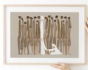 Vrouw raakt Jezus DIGITALE DOWNLOAD, God Genezing Christelijke Bijbelkunst, Moderne Bijbel, Jezus print Wall Art Bijbelschets, Aquarel Schrift