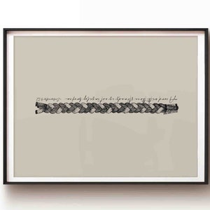 May include: A black and white illustration of a braided rope with the text "It is always darkest just before the dawn" written above it.