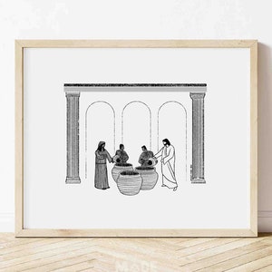 Wedding at Cana DIGITAL DOWNLOAD, Water into Wine Bible Art Christian Modern Bible Verse Art Print Jesus Bible Sketches Scripture Home Decor