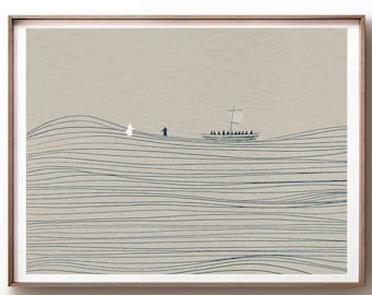Jesus and Peter Print, Walk on Water Bible Art (Digital Download)