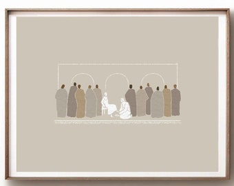 Jesus Washing Feet DIGITAL DOWNLOAD, Last Supper Bible Art, Minimalist Modern Bible Verse Jesus print Wall Art, Bible Sketch, Boho Scripture