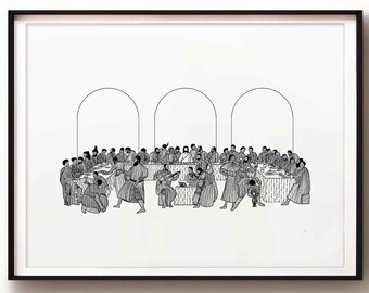 Wedding at Cana DIGITAL DOWNLOAD, Feast Water into Wine Bible Art Christian Modern Bible Verse Art Print Jesus Christ Bible Sketches Banquet