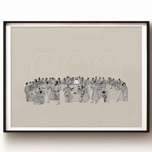Wedding at Cana DIGITAL DOWNLOAD, Feast Water into Wine Bible Art Christian Modern Bible Verse Art Print Jesus Christ Bible Sketches Banquet
