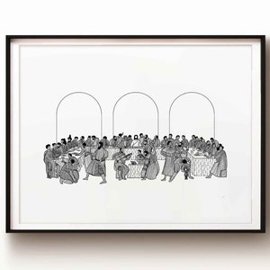 Wedding at Cana DIGITAL DOWNLOAD, Feast Water into Wine Bible Art Christian Modern Bible Verse Art Print Jesus Christ Bible Sketches Banquet