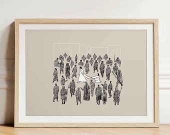 Afbeelding van een vrouw die Jezus aanraakt, christelijke Bijbelkunst (digitale download)