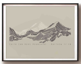 Faith Can Move Mountains Print, Christian Bible Verse Art (Digital Download)