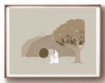 Jesus Resurrection Art Print, Mary Magdalene, Empty Tomb (Digital Download)