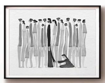 Print van een vrouw die Jezus aanraakt, christelijke Bijbelkunst, aquarelschets (digitale download)