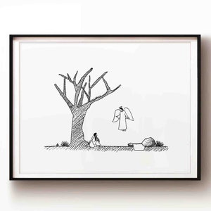 Hagar, Ishmael und der Engel DIGITAL DOWNLOAD, Genesis Druck, Bibel Skizze druckbare Wandkunst, Hagar ausgegossen, moderne christliche Poster Geschenke