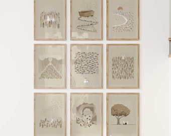 Conjunto de 9 artes de parede cristãs, arte bíblica cristã moderna, esboços bíblicos, presente cristão de Jesus, galeria de arte com impressão emoldurada, decoração para casa
