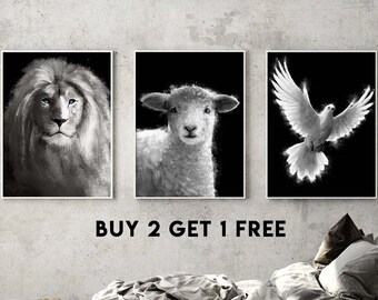Juego de 3 impresiones enmarcadas de arte cristiano para pared, 3 por 2, arte bíblico cristiano moderno, impresión de pintura de Jesús, boceto bíblico, marco, póster de decoración del hogar bohemio