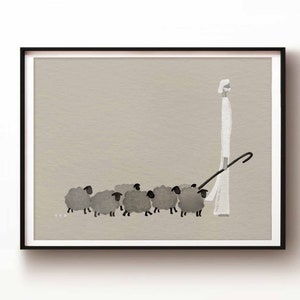 Good Shepherd, Jesus Leaves the 99 Sheep DIGITAL DOWNLOAD, Bible Sketch, Watercolor Art, Contemporary Wall Art, Christian Modern Jesus print