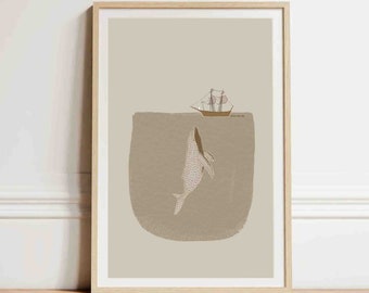 Jonah and the Whale Art Print, Modern Christian Wall Art (Digital Download)