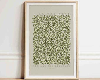 I Am The Vine Bible Verse Art, Christian Wall Print (Digital Download)