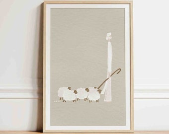 Good Shepherd Watercolor Print, Jesus and Sheep Art (Digital Download)