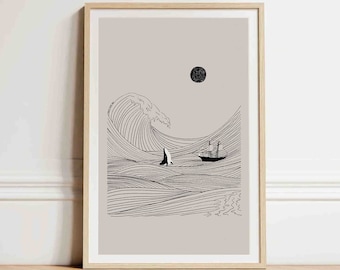 Jonah and the Whale Sketch Art Print, Christian Bible Verse (Digital Download)