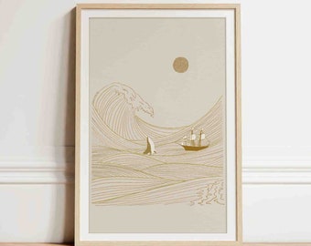 Jonah and the Whale Art Print, Minimalist Bible Story (Digital Download)