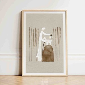 One Lost Sheep, Jesus Leaves the 99 Sheep DIGITAL DOWNLOAD, Bible Sketch Watercolor Art, Shepherd Wall Art Christian Modern Gift Jesus print