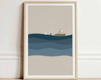 Jesus and Peter Walk on Water DIGITAL DOWNLOAD, Christian Bible Modern Art, Bible Verse Wall Art, Jesus print, Bible Sketch, Scripture Decor
