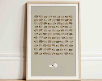 Jesus Leaves the 99 Sheep DIGITAL DOWNLOAD, Bible Sketches, Christian Modern, Bible Art, Shepherd Wall Art, One Lost Sheep, Jesus print gift