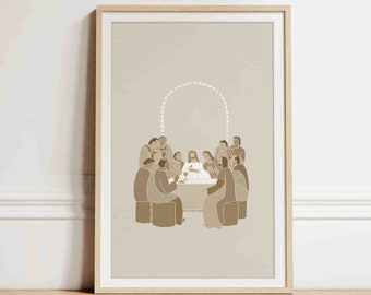 Last Supper Jesus Art Print, Modern Christian Passover (Digital Download)