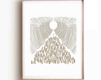 Moses Parting Red Sea Print, Boho Bible Art (Digital Download)