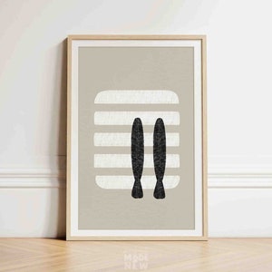 5 Loaves of Bread and 2 Fish DIGITAL DOWNLOAD, Christian minimalist modern Kitchen Bible Art, Jesus Feeds 5000 God provides Wall Jesus print