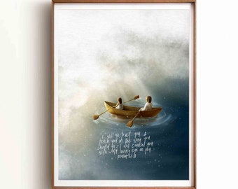 Christian DIGITAL DOWNLOAD PRINTABLE, Jesus and Woman on Boat Painting Art, Bible Christian Print Christian Gift, Christian Nursery wall art