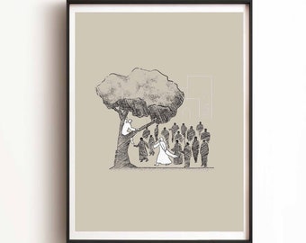 The Fig Tree and Zacchaeus DIGITAL DOWNLOAD, Jesus Bible Art, Modern Bible Verse Wall Art Jesus print Bible Sketch Boho Scripture Home Decor