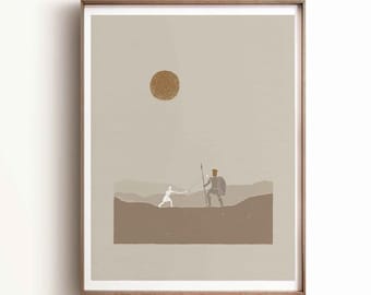 David and Goliath Bible Story Art Print, Christian Wall Art (Digital Download)