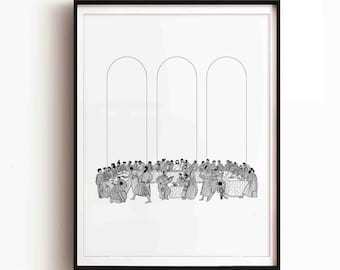 Wedding at Cana DIGITAL DOWNLOAD, Feast Water into Wine Bible Art Christian Modern Bible Verse Art Print Jesus Christ Bible Sketches Banquet