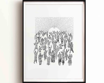 Pentecost Holy Spirit Sketch Art Print, Christian Bible Wall Decor (Digital Download)