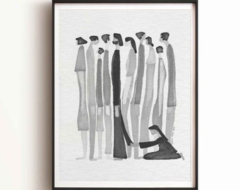 Mujer toca a Jesús DESCARGA DIGITAL, Dios curando el arte bíblico cristiano, Biblia moderna, Jesús imprime el bosquejo bíblico del arte de la pared, Escritura minimalista