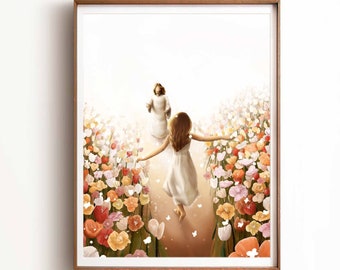 Mujer corriendo hacia Jesús, DESCARGA DIGITAL cristiana Pintura imprimible, Impresión cristiana bíblica, Regalo cristiano SUD para ella, Arte de pared cristiano