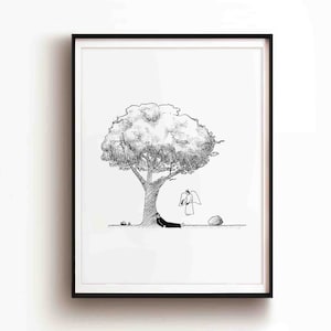 Elijah Under The Juniper Tree DIGITAL DOWNLOAD, Bible Sketches, Christian Modern, Angel Bible Sketch Print Wall Art Faith art Catholic print