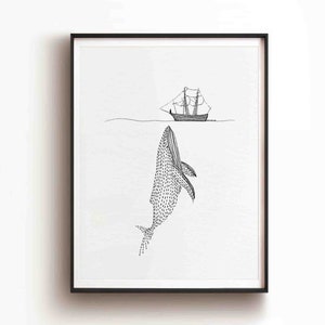 Jonah and the Whale DIGITAL DOWNLOAD, Minimalist Bible Art Print Big Fish Christian Bible Verse Wall Art Bible Sketch drawing Scripture Gift