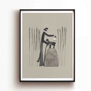 One Lost Sheep, Jesus Leaves the 99 Sheep DIGITAL DOWNLOAD, Bible Sketch Watercolor Art, Shepherd Wall Art Christian Modern Gift Jesus print