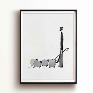 Good Shepherd, Jesus Leaves the 99 Sheep DIGITAL DOWNLOAD, Bible Sketch, Watercolor Art, Contemporary Wall Art, Christian Modern Jesus print