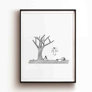 Hagar, Ismael und der Engel DIGITALER DOWNLOAD, Genesis-Druck, Bibelskizze druckbare Wandkunst, Hagar ausgestoßen, moderne christliche Poster-Geschenke