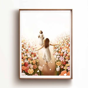 Woman Running to Jesus, Christian DIGITAL DOWNLOAD Printable Painting, Bible Christian Print, LDS Christian Gift For Her, Christian wall art