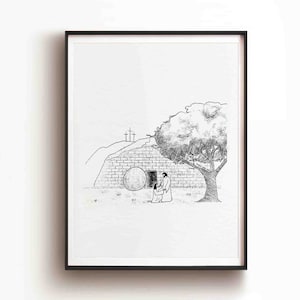 TÉLÉCHARGEMENT NUMÉRIQUE de la résurrection de Jésus, il n&#39;est pas ici, il est ressuscité, art biblique, verset de la Bible moderne, impression d&#39;art mural Jésus, écriture de croquis de la Bible