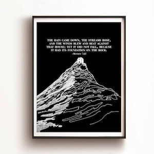 Build Your House on the Rock DIGITAL DOWNLOAD, Jesus Christian Bible Art Modern Bible Verse Jesus print Wall Art Bible Sketch Boho Scripture