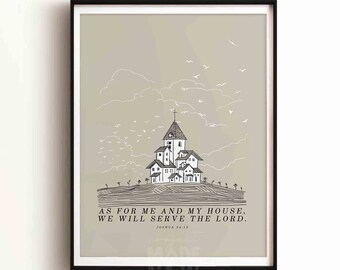 Joshua 24:15 Scripture Art Print, Christian Home (Digital Download)