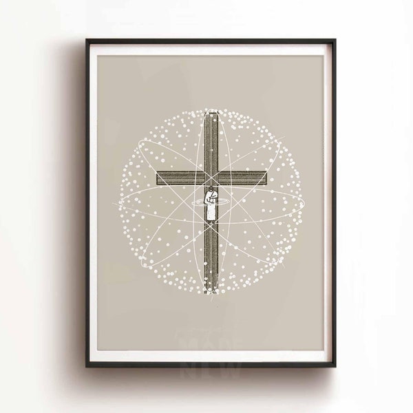 Lámina con la Cruz de Jesucristo, Arte moderno con versículos bíblicos (Descarga digital)