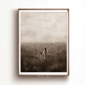 Surrounded Christian Wall Art Framed Poster Print, Modern Christian Bible Art Bible Sketch, Jesus Painting, Biblical Artwork Boho Home Decor
