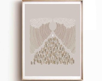 Moses Parting the Red Sea DIGITAL DOWNLOAD, Christian Bible Art, Crossing the Red Sea Modern Art, Jesus print, Bible Sketch, Boho Scripture