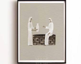 Samaritan Woman at the well DIGITAL DOWNLOAD, Jesus Modern Christian Poster Print, Bible Printable Biblical Wall Art Bible Sketch Watercolor