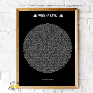 Christian Thumbprint Art Print, Bible Verses on Identity, Bible Scripture Poster Baptism, I am who He says, Gods Fingerprint, Jesus Painting
