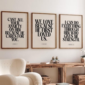 Christian Wall Art Set of 3 FRAMED PRINT, Philippians 4 Christian ...